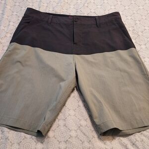 10.Deep Black and Tan Men's Flat Front Shorts